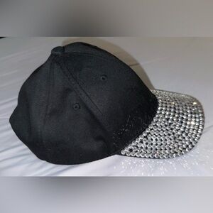 Black Baseball Cap with Silver Rhinestones